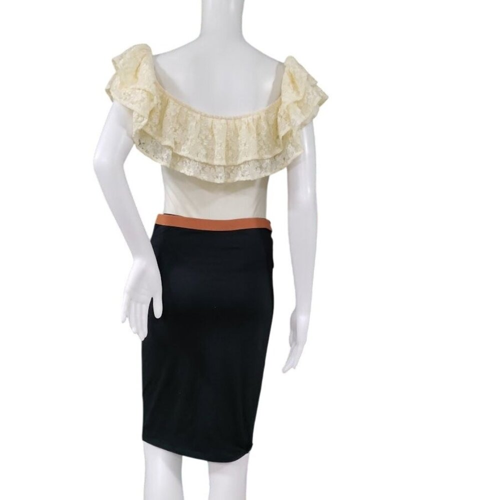 Coco + Jaimeson OffShoulder Lace Ruffle Cream Bodysuit Boho Festive Whimsy Small - Picture 4 of 11